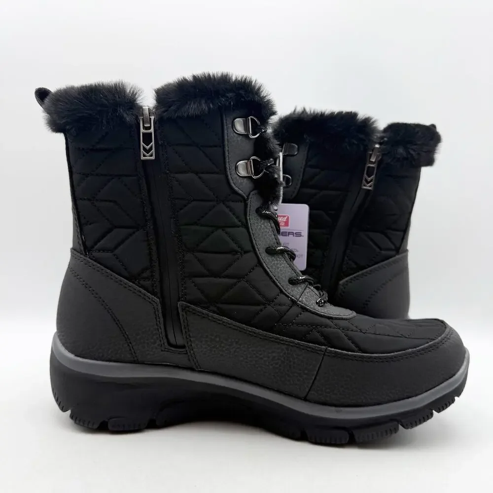 Skechers Womens Easy Going Frostline Winter Boots US 8.5 Black Waterproof NWT
